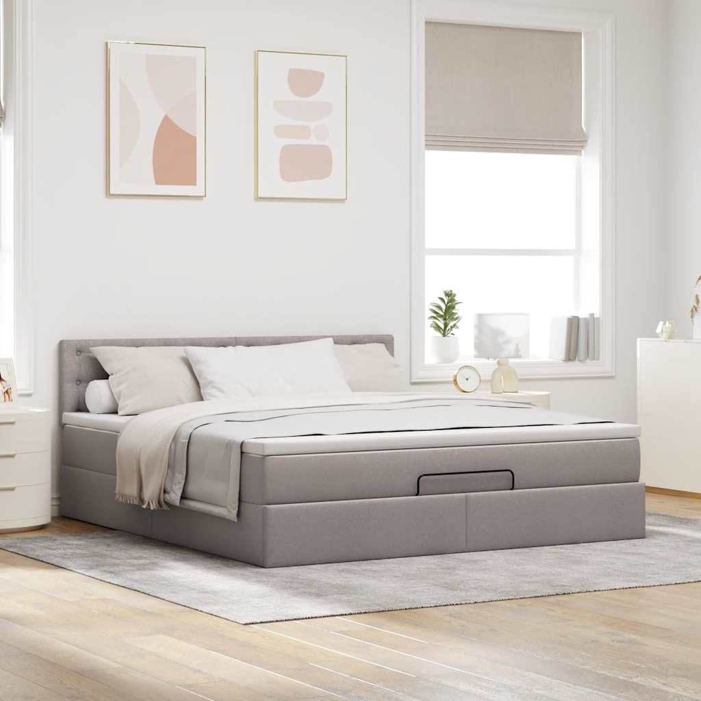 vidaXL Rama łóżka otomana z materacem, taupe, 180x200 cm, tkanina