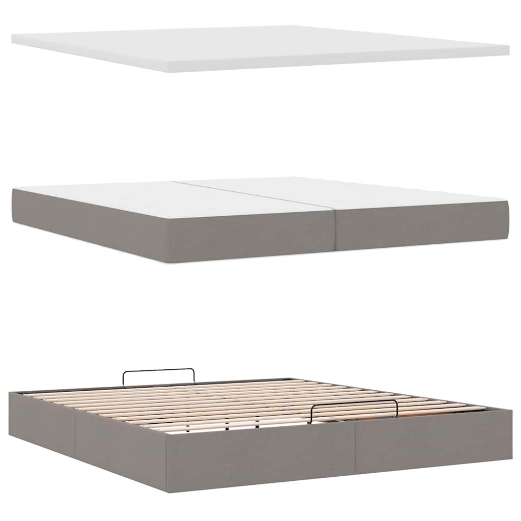 vidaXL Rama łóżka otomana z materacem, taupe, 200x200 cm, tkanina