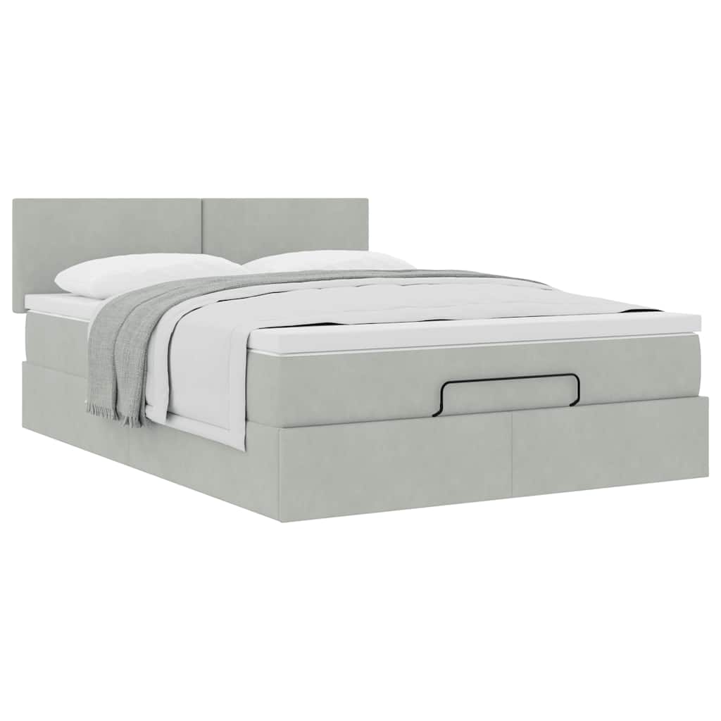vidaXL Rama łóżka otomana z materacem, jasnoszara, 140x190 cm, aksamit