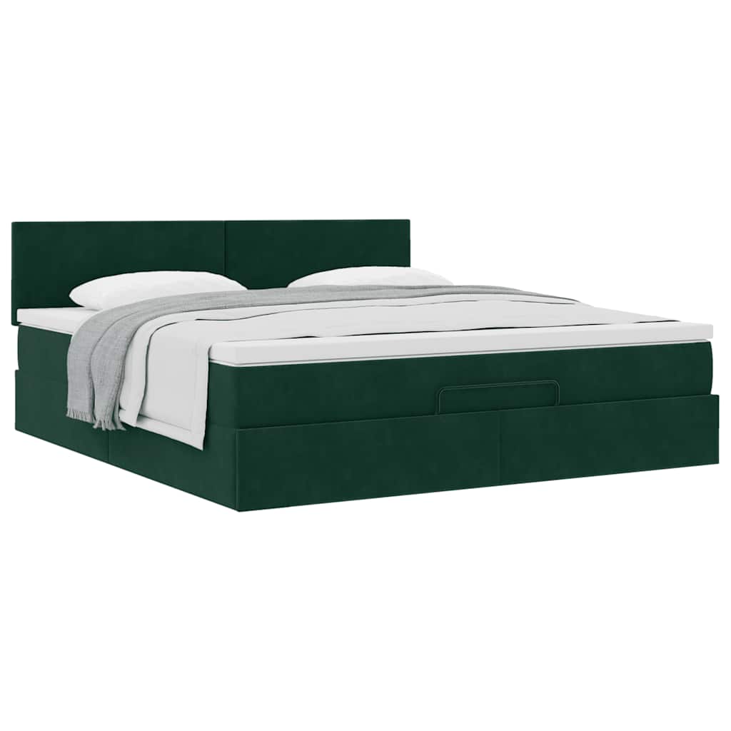 vidaXL Rama łóżka otomana z materacem, zielona, 160x200 cm, aksamit