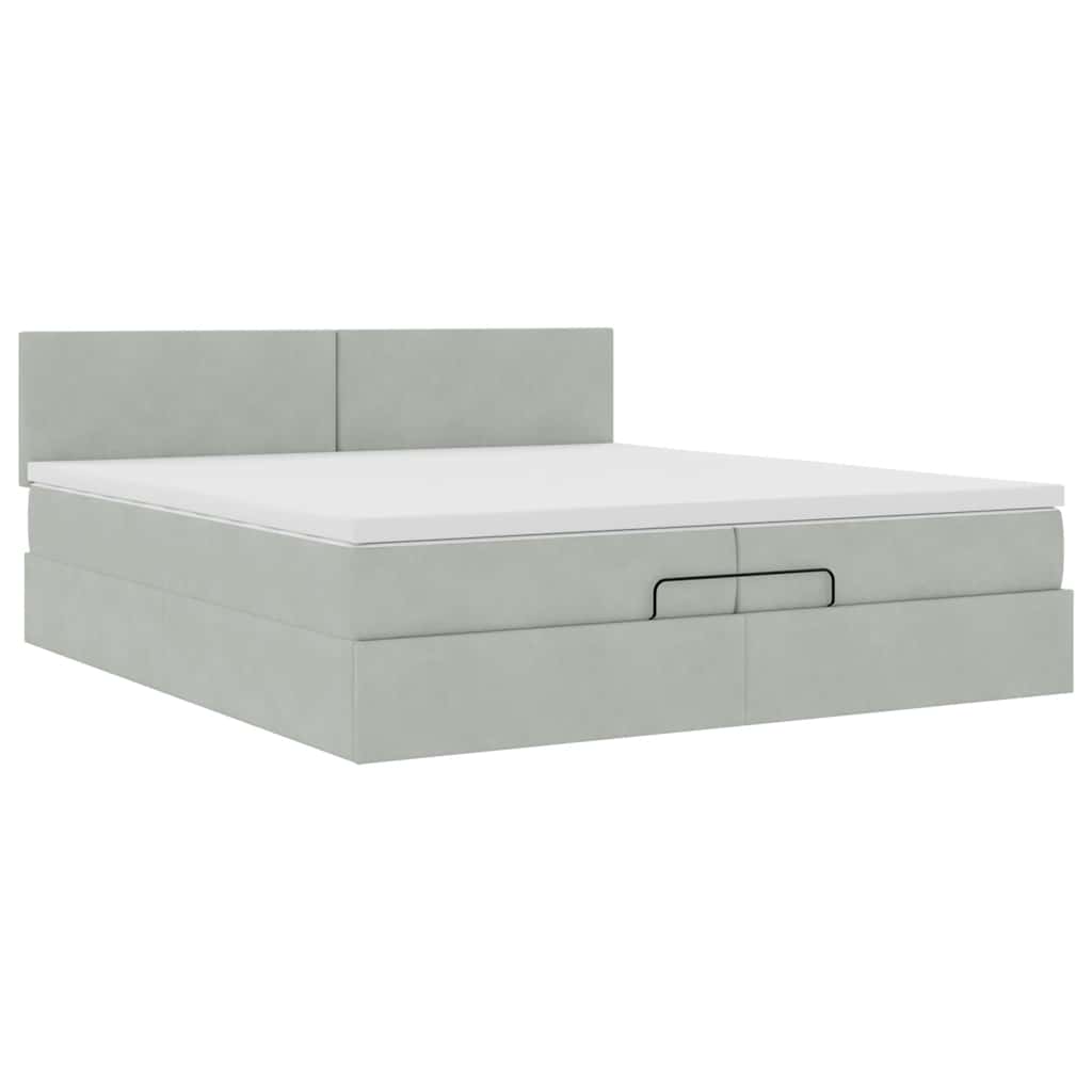 vidaXL Rama łóżka otomana z materacem, szara, 200x200 cm, aksamit