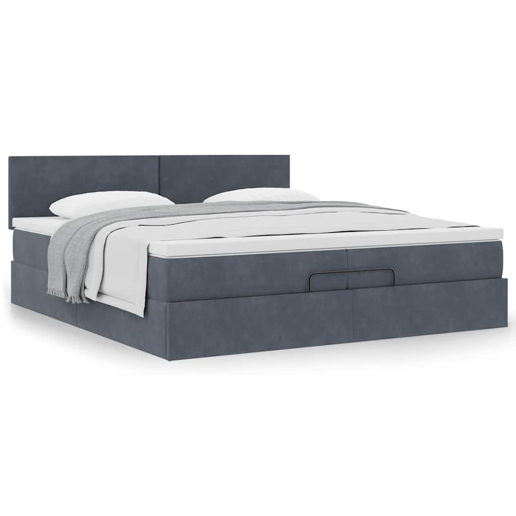 vidaXL Rama łóżka otomana z materacem, szara, 200x200 cm, aksamit