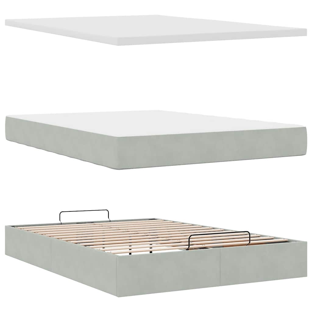 vidaXL Rama łóżka otomana z materacem, jasnoszara, 140x190 cm, aksamit