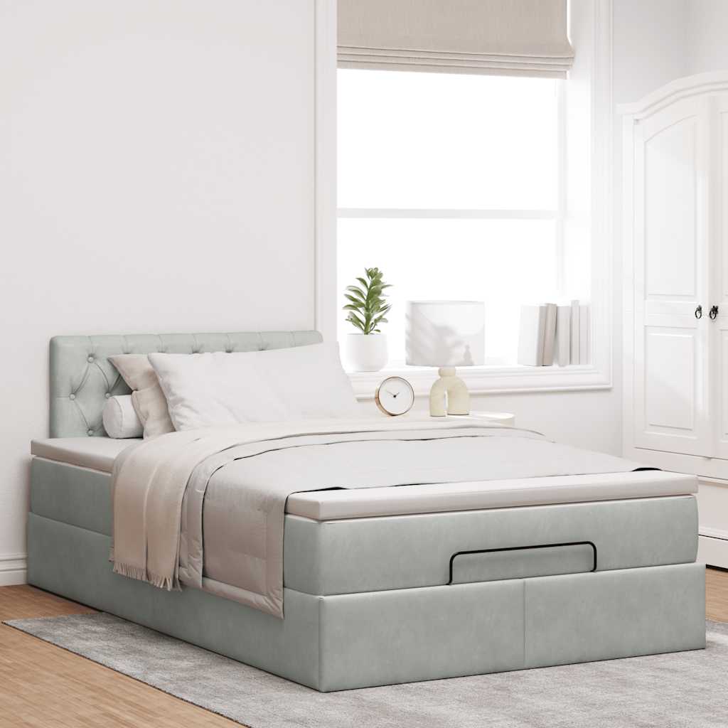 vidaXL Rama łóżka otomana z materacem, szara, 120x200 cm, aksamit