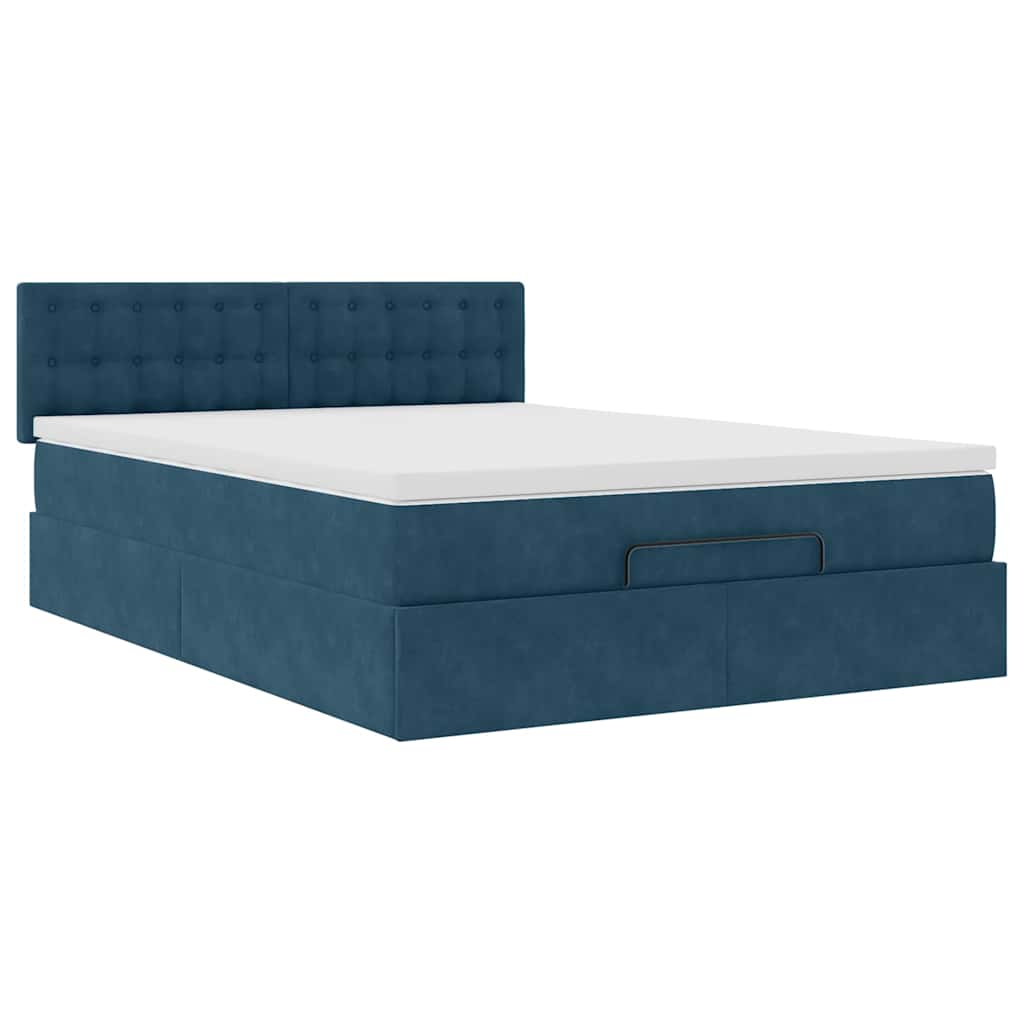 vidaXL Rama łóżka otomana z materacem, niebieska, 140x190cm, aksamit