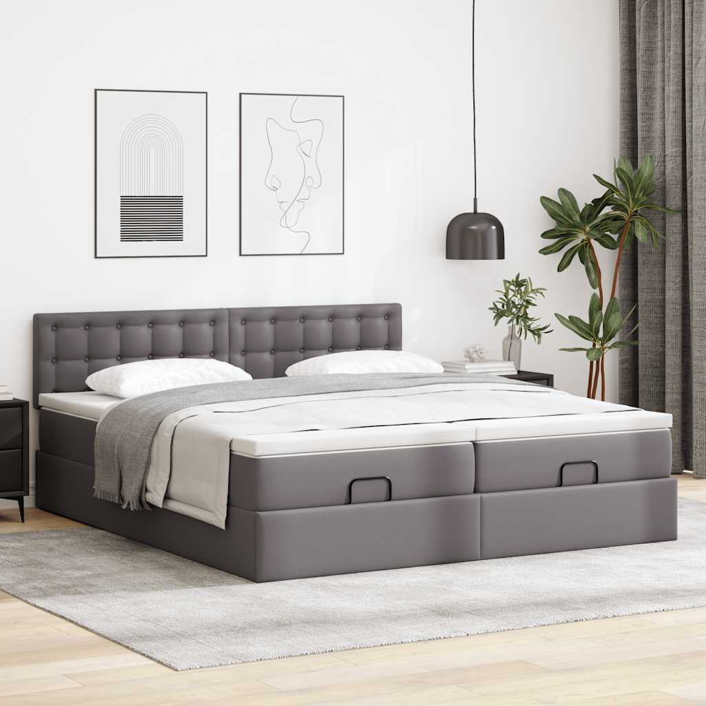 vidaXL Rama łóżka otomana z materacami, szara, 160x200 cm, ekoskóra