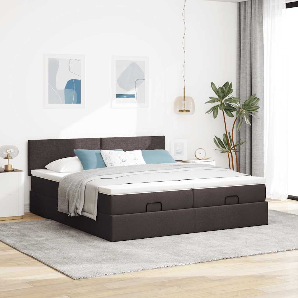 vidaXL Rama łóżka otomana z materacami, brązowa, 180x200 cm, tkanina