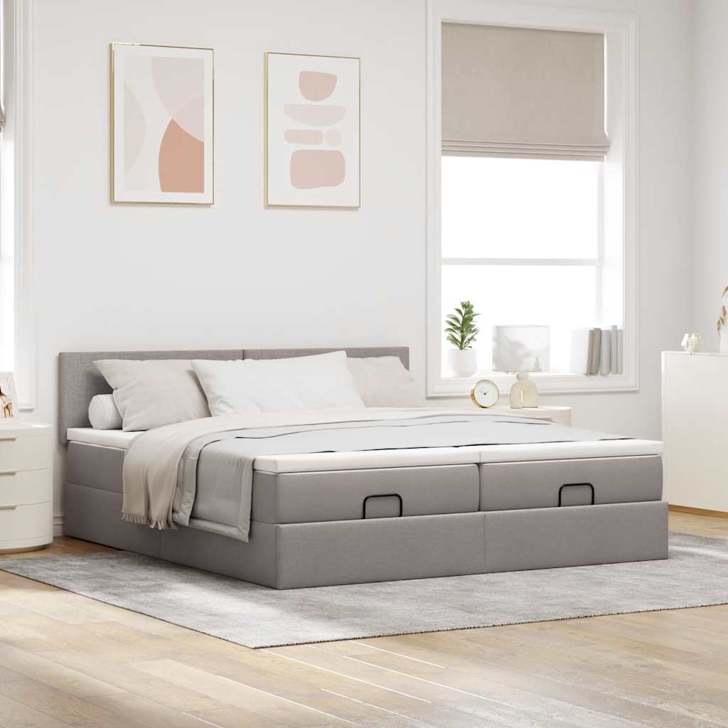 vidaXL Rama łóżka otomana z materacami, taupe, 200x200 cm, tkanina