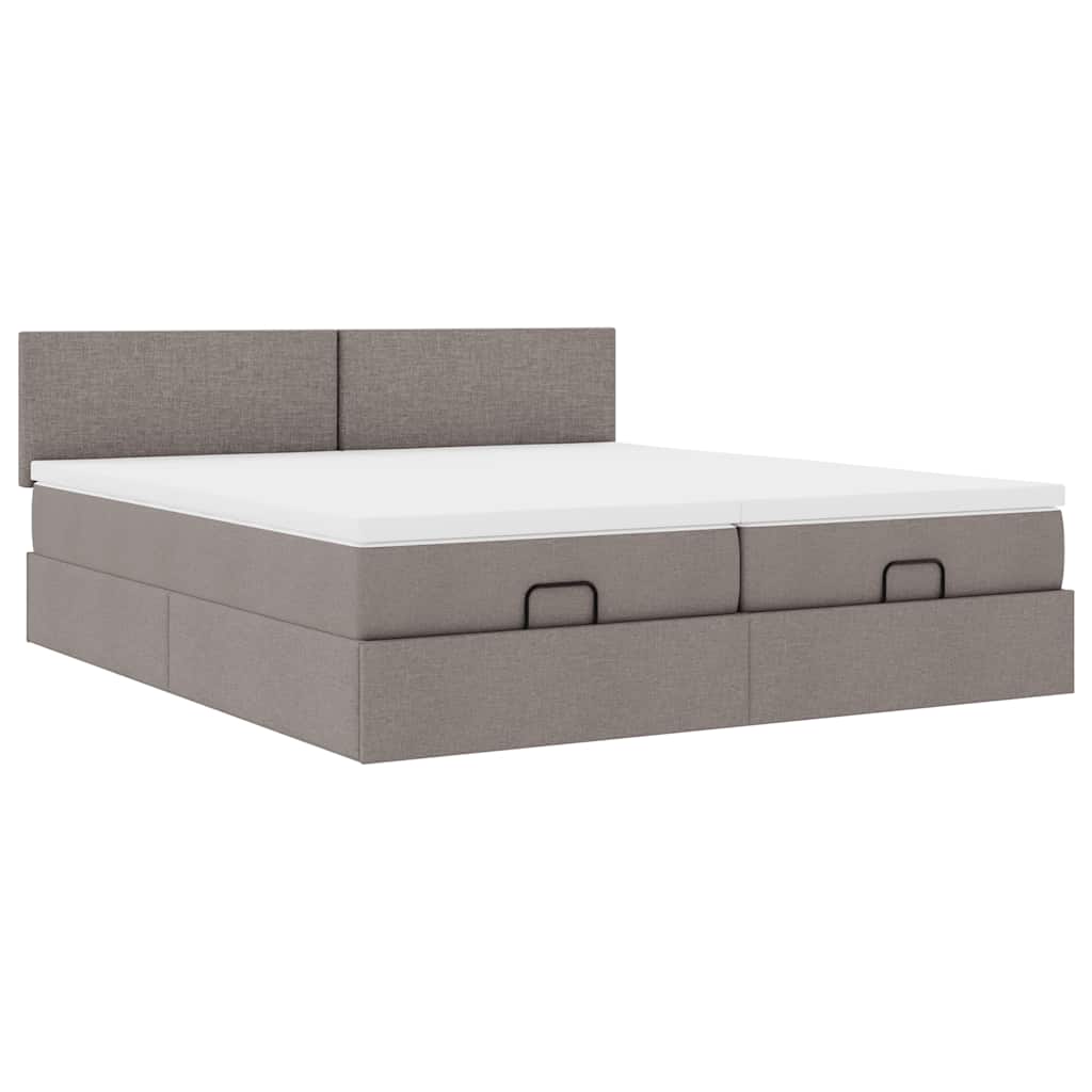 vidaXL Rama łóżka otomana z materacami, taupe, 200x200 cm, tkanina