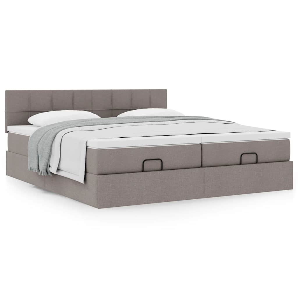 vidaXL Rama łóżka otomana z materacami, taupe, 200x200 cm, tkanina
