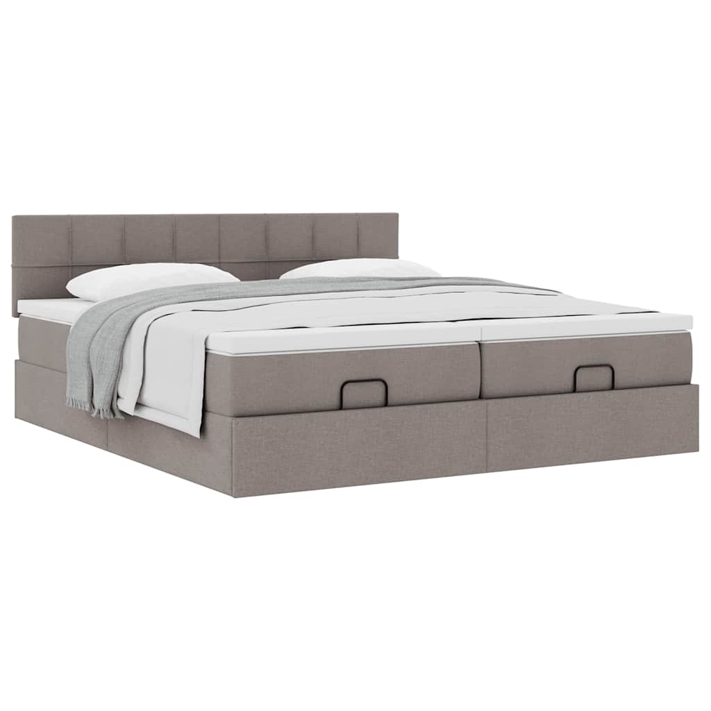 vidaXL Rama łóżka otomana z materacami, taupe, 200x200 cm, tkanina