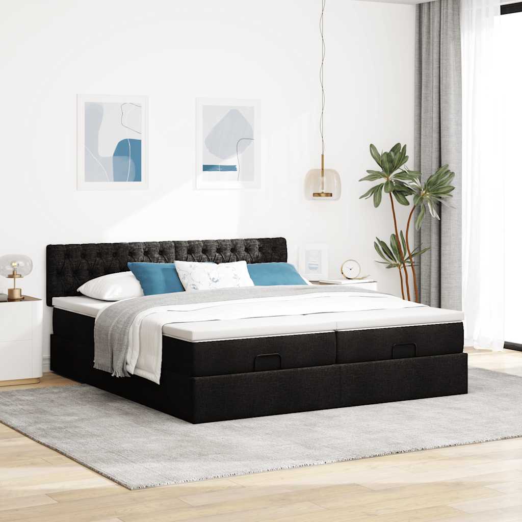 vidaXL Rama łóżka otomana z materacami, czarna, 160x200 cm, tkanina
