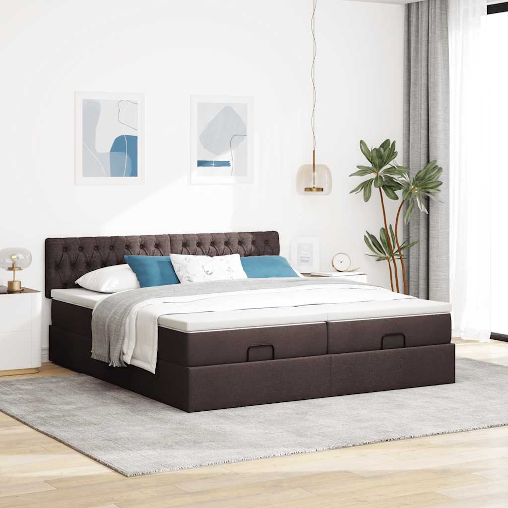 vidaXL Rama łóżka otomana z materacami, brązowa, 160x200 cm, tkanina