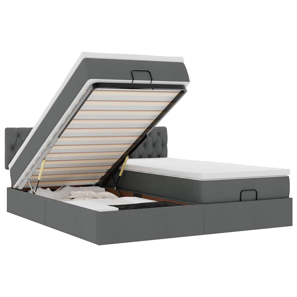 vidaXL Rama łóżka otomana z materacami, szara, 180x200 cm, tkanina