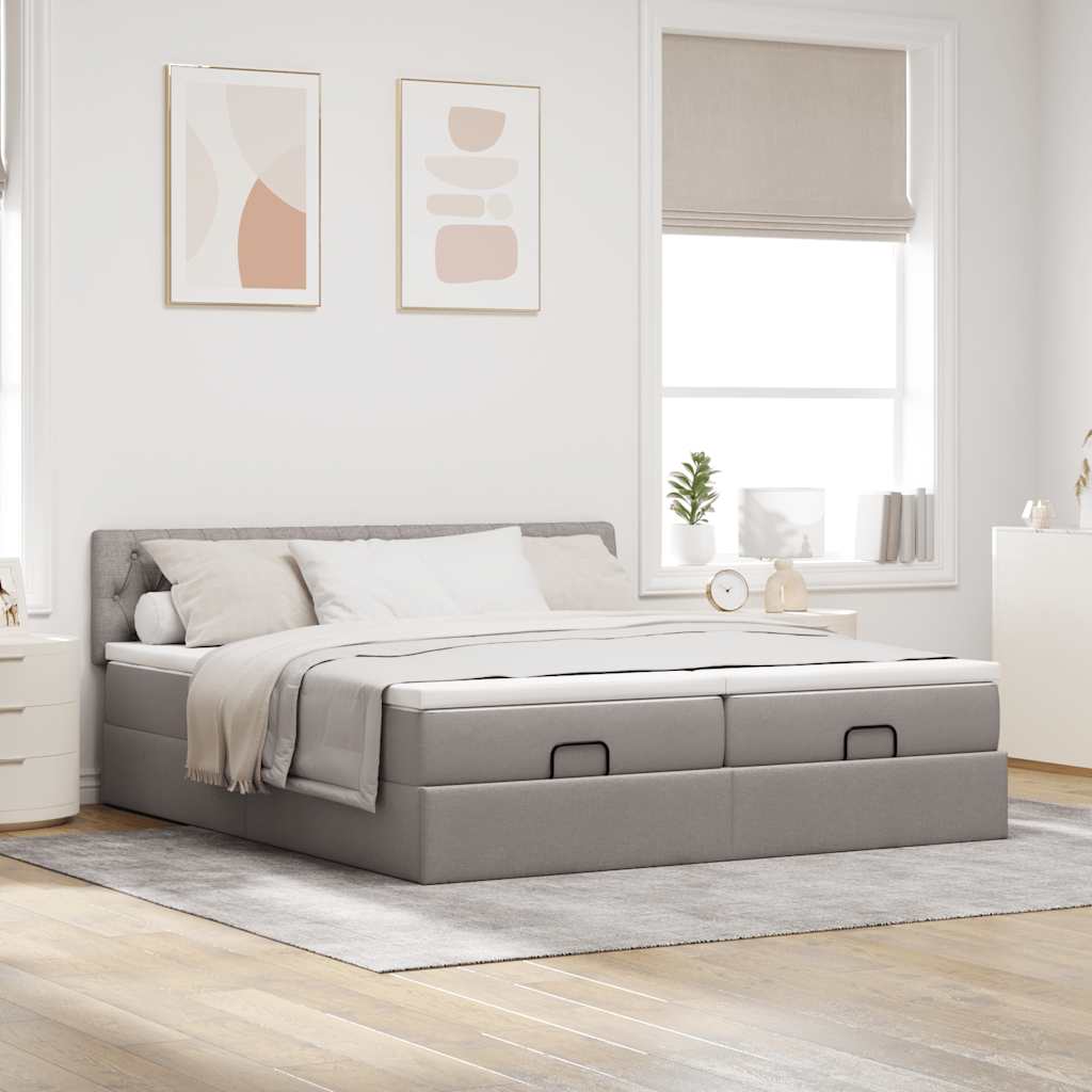 vidaXL Rama łóżka otomana z materacami, taupe, 200x200 cm, tkanina