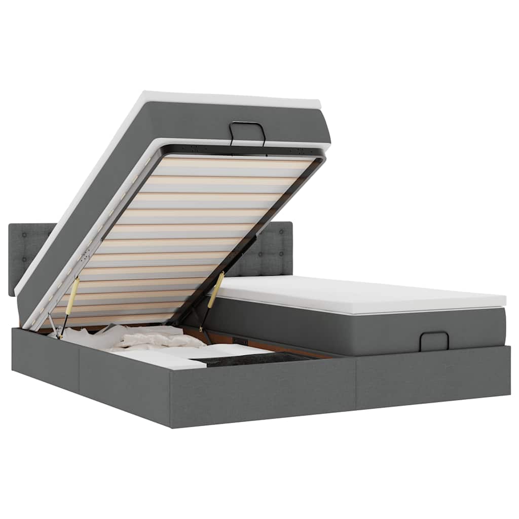 vidaXL Rama łóżka otomana z materacami, szara, 180x200 cm, tkanina