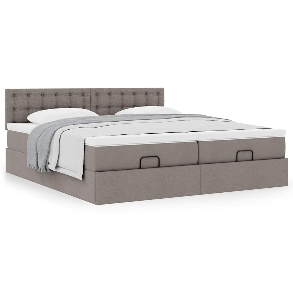 vidaXL Rama łóżka otomana z materacami, taupe, 180x200 cm, tkanina