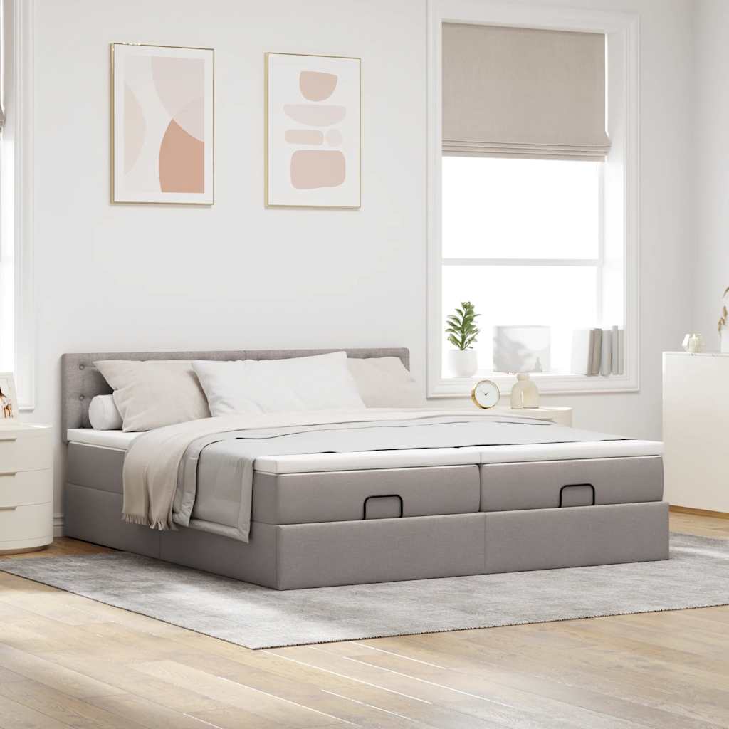 vidaXL Rama łóżka otomana z materacami, taupe, 200x200 cm, tkanina