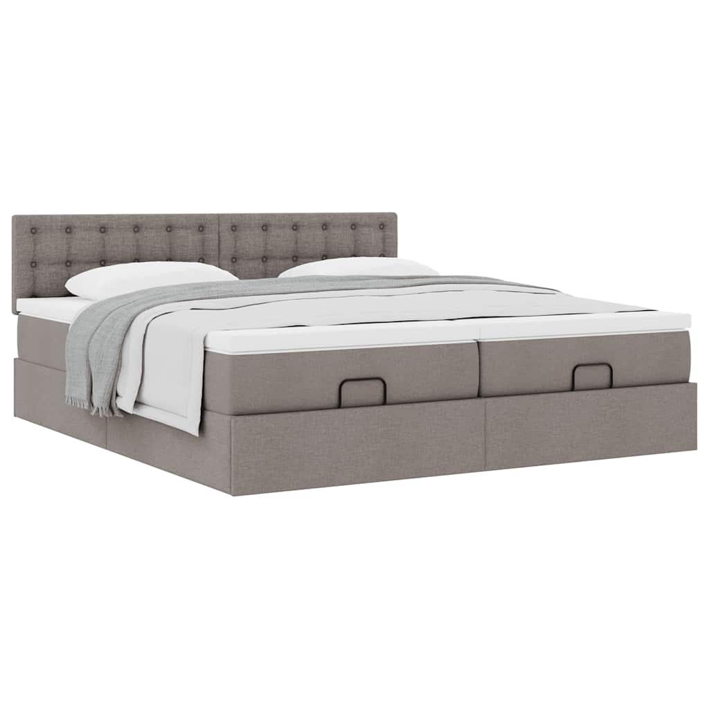 vidaXL Rama łóżka otomana z materacami, taupe, 200x200 cm, tkanina