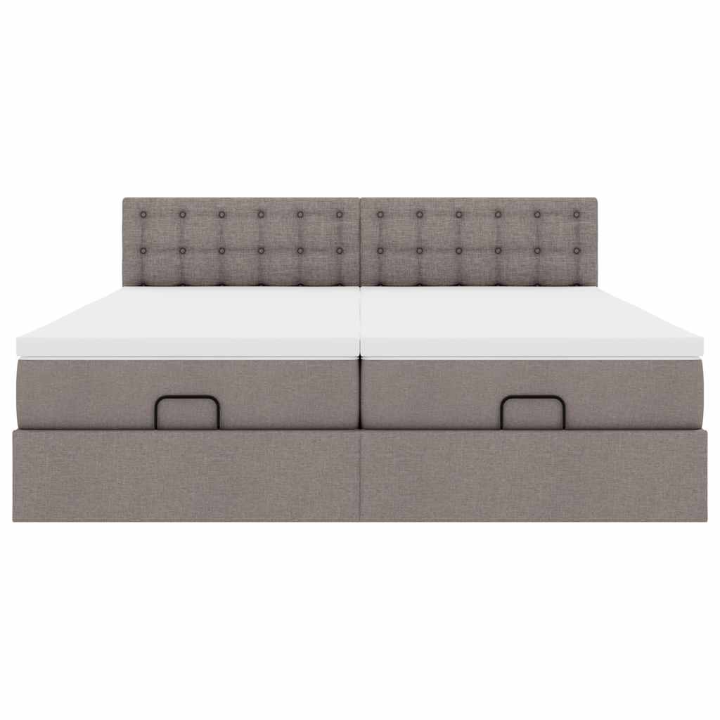 vidaXL Rama łóżka otomana z materacami, taupe, 200x200 cm, tkanina