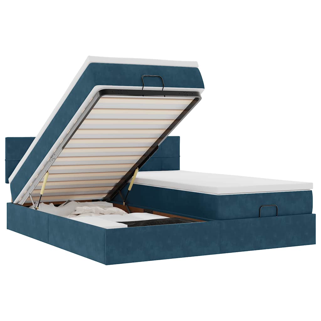 vidaXL Rama łóżka otomana z materacami, niebieska, 200x200 cm, aksamit