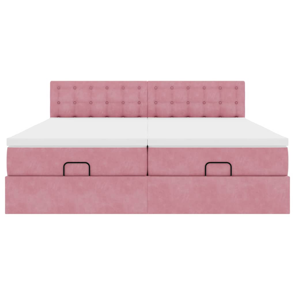 vidaXL Rama łóżka otomana z materacami, różowa, 160x200 cm, aksamit