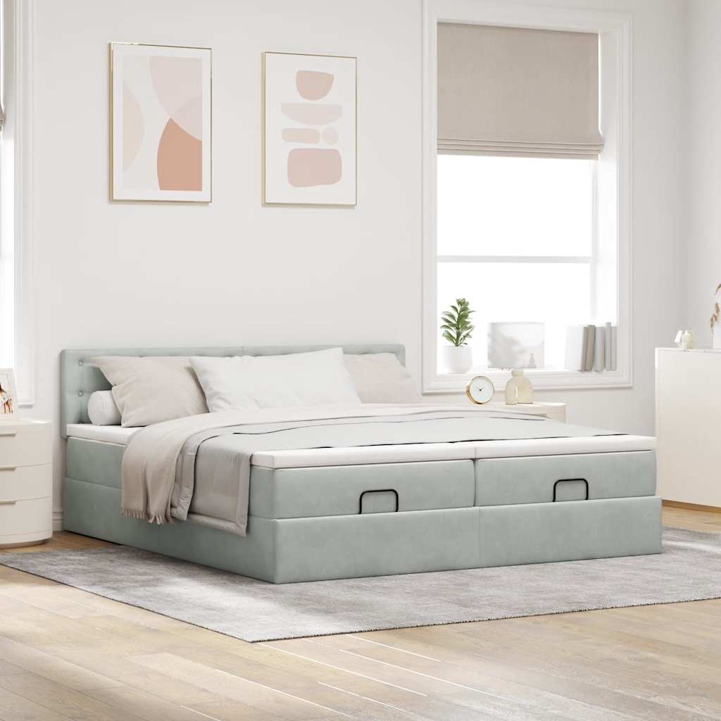 vidaXL Rama łóżka otomana z materacami, szara, 200x200 cm, aksamit