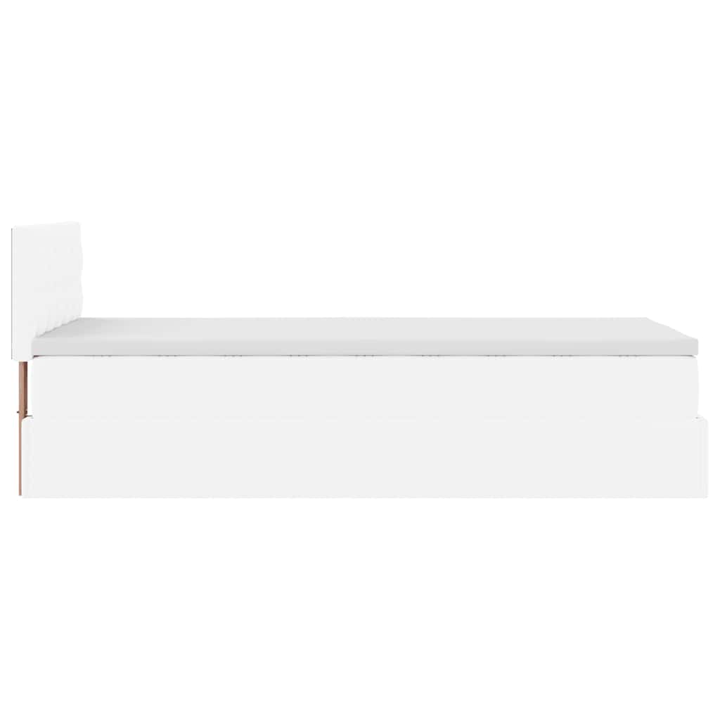 vidaXL Rama łóżka otomana z materacem, biała, 100x200 cm, ekoskóra