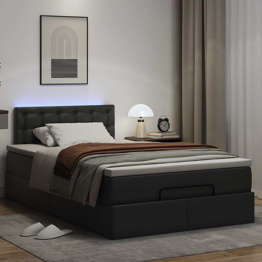 vidaXL Łóżko otomana z materacami i LED, czarna, 120x190cm, ekoskóra