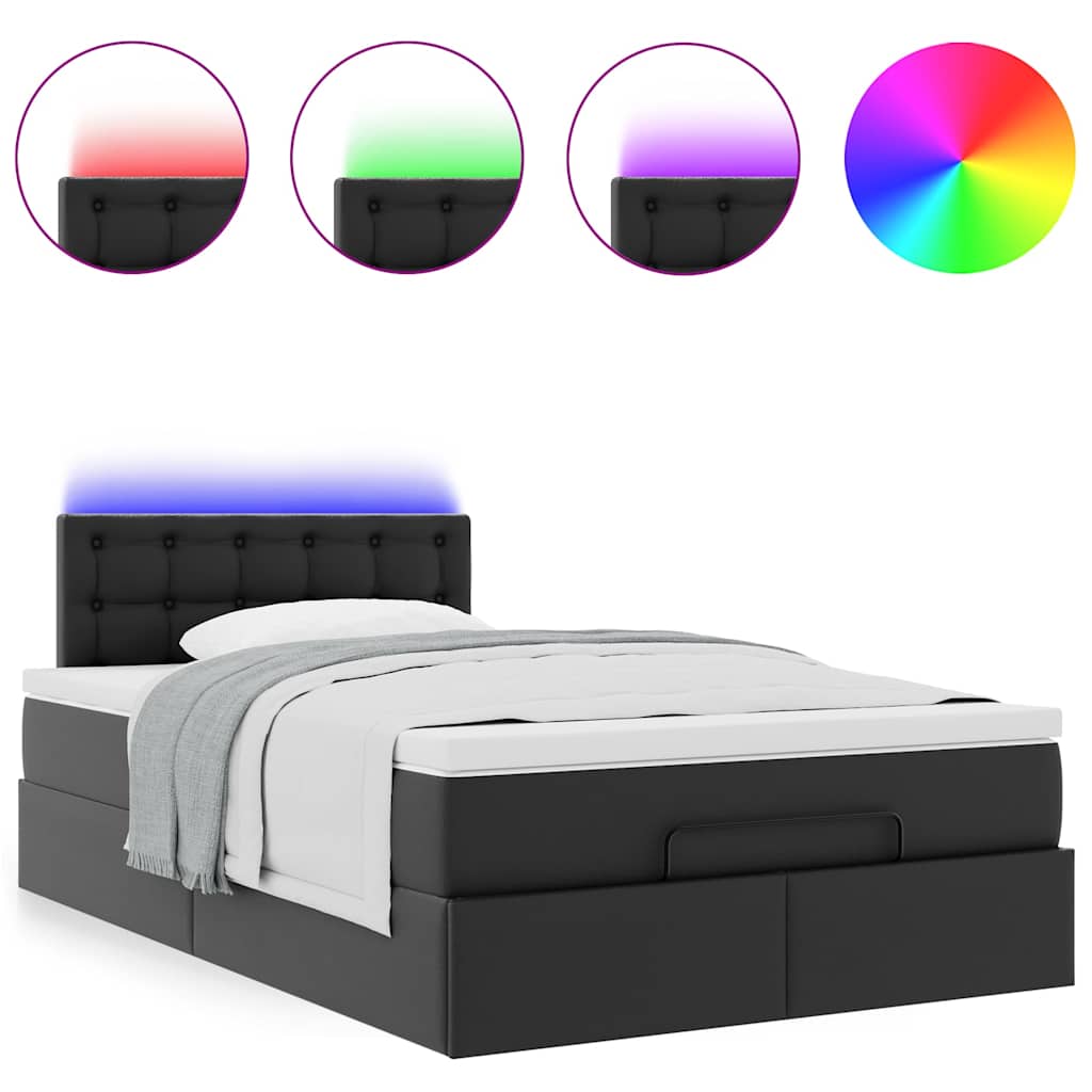 vidaXL Łóżko otomana z materacami i LED, czarna, 120x190cm, ekoskóra