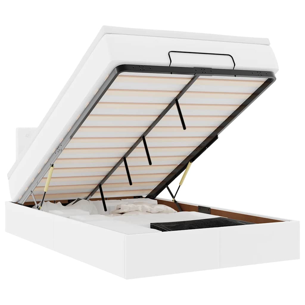 vidaXL Łóżko otomana z materacami i LED, biała, 120x190cm, ekoskóra