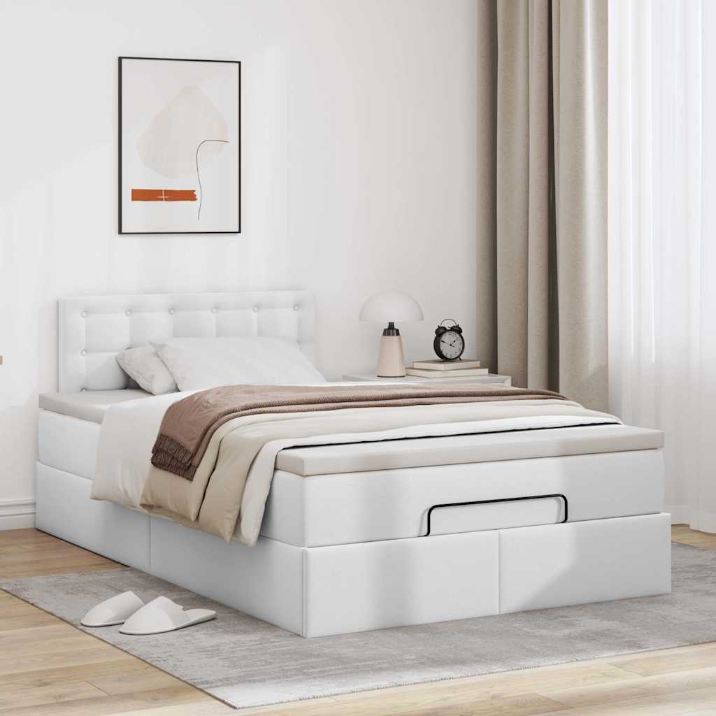 vidaXL Łóżko otomana z materacami i LED, biała, 120x190cm, ekoskóra