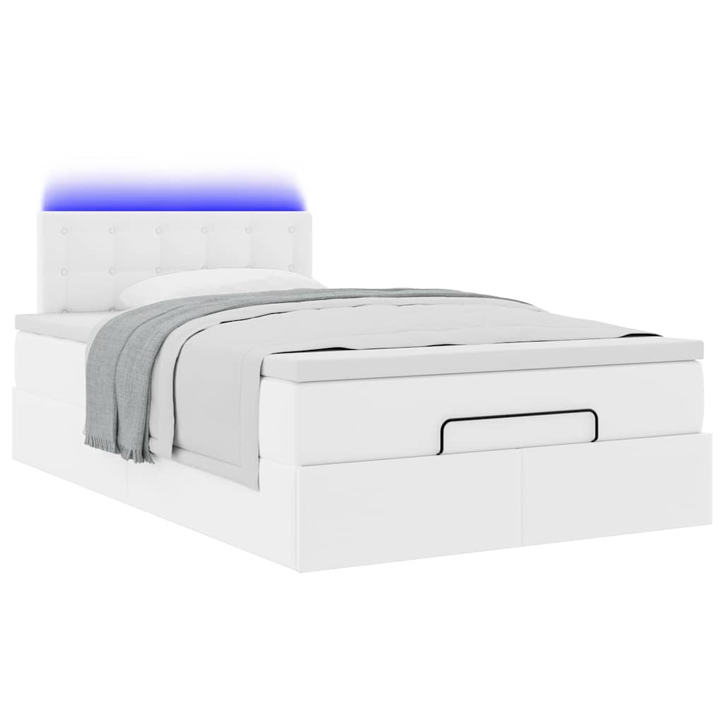 vidaXL Łóżko otomana z materacami i LED, biała, 120x190cm, ekoskóra