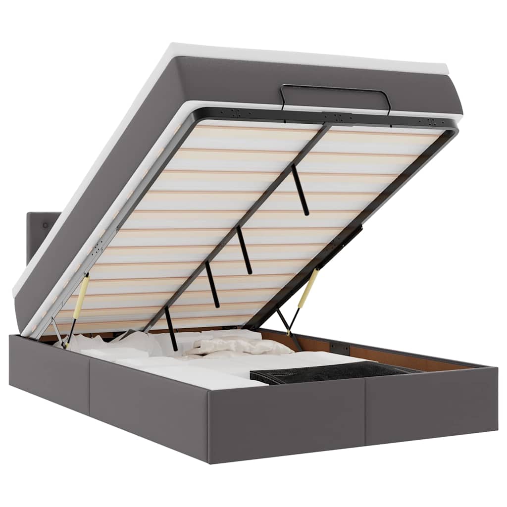 vidaXL Łóżko otomana z materacami i LED, szara, 120x190cm, ekoskóra