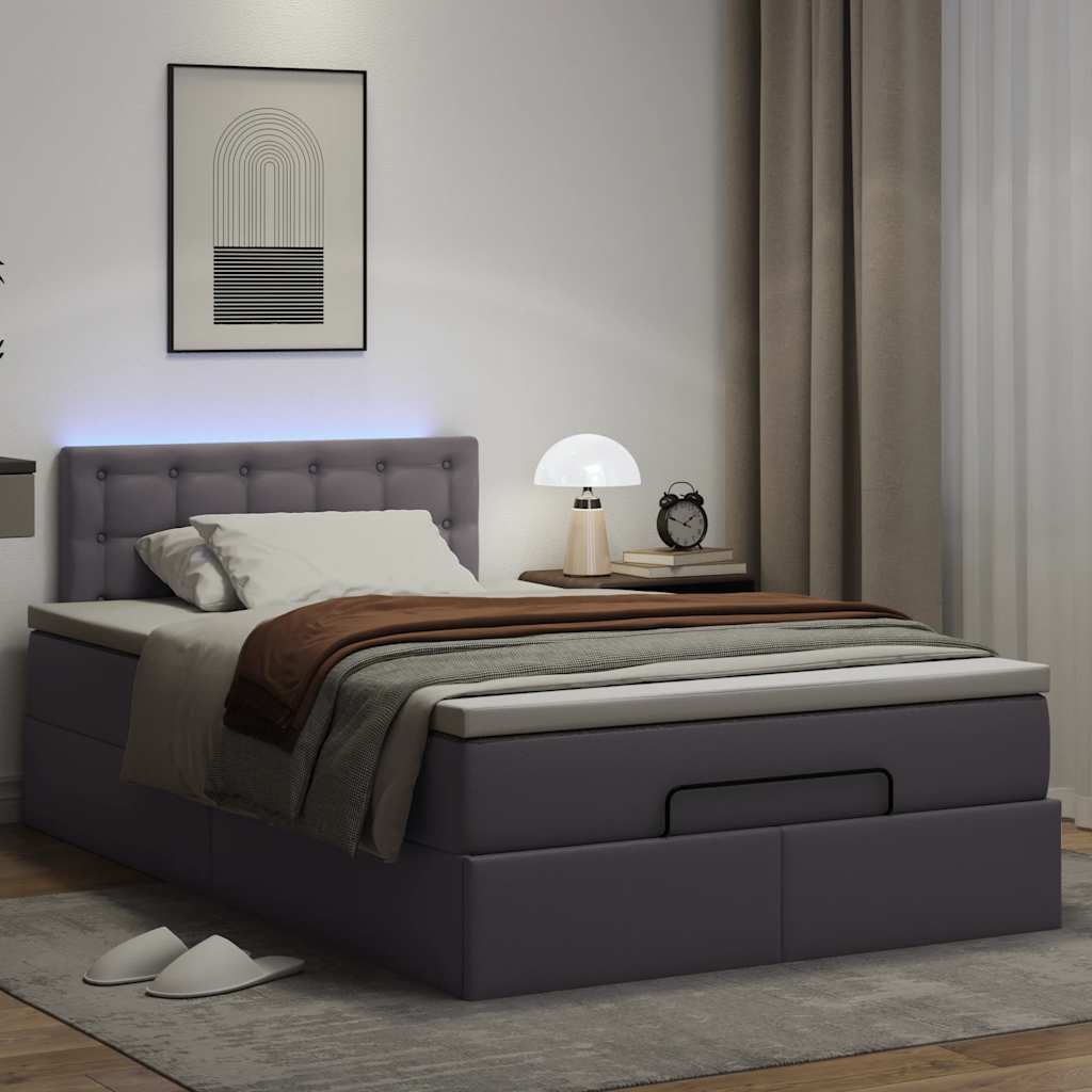 vidaXL Łóżko otomana z materacami i LED, szara, 120x190cm, ekoskóra