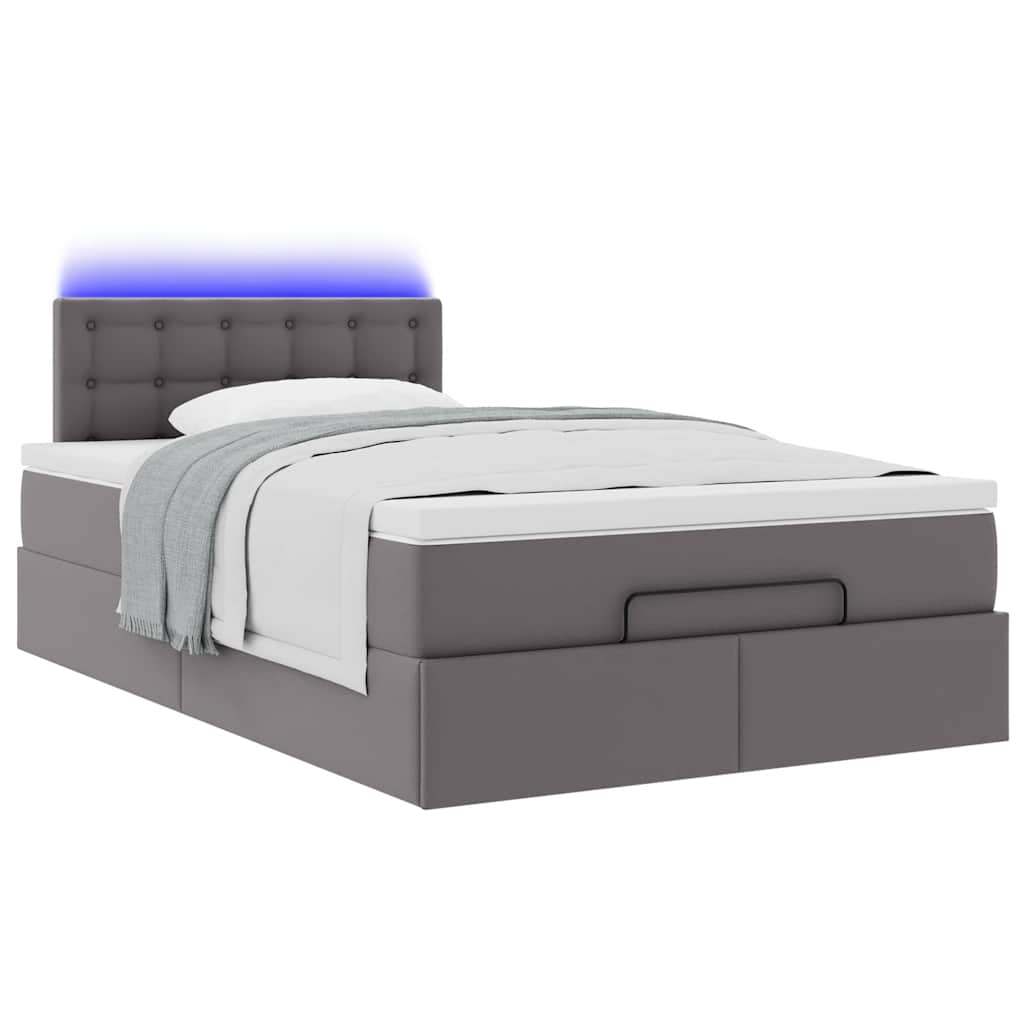 vidaXL Łóżko otomana z materacami i LED, szara, 120x190cm, ekoskóra