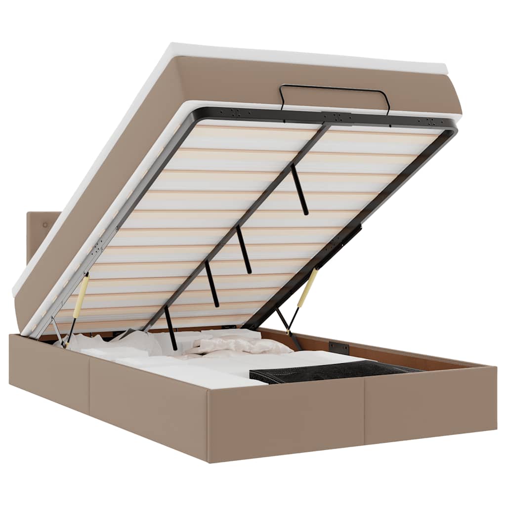 vidaXL Łóżko otomana z materacami i LED, cappucino, 120x190cm ekoskóra