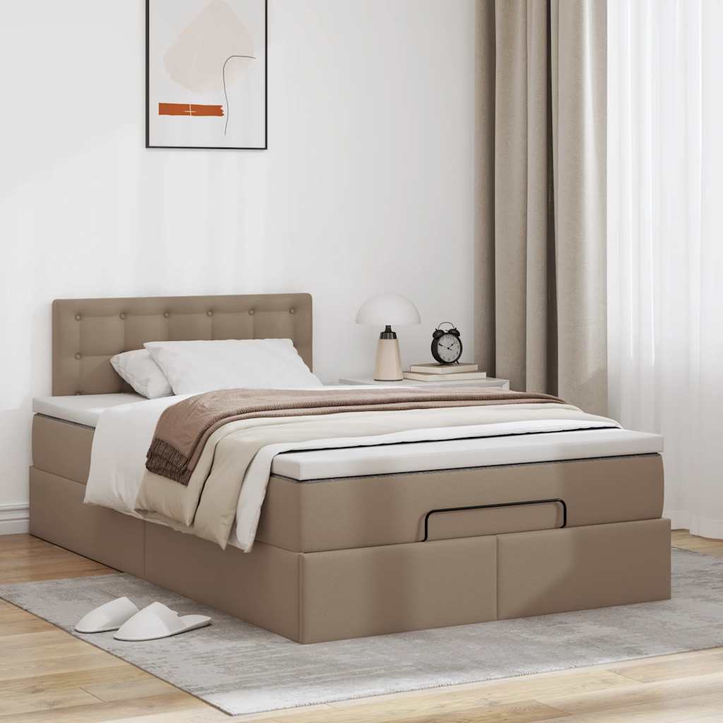 vidaXL Łóżko otomana z materacami i LED, cappucino, 120x190cm ekoskóra