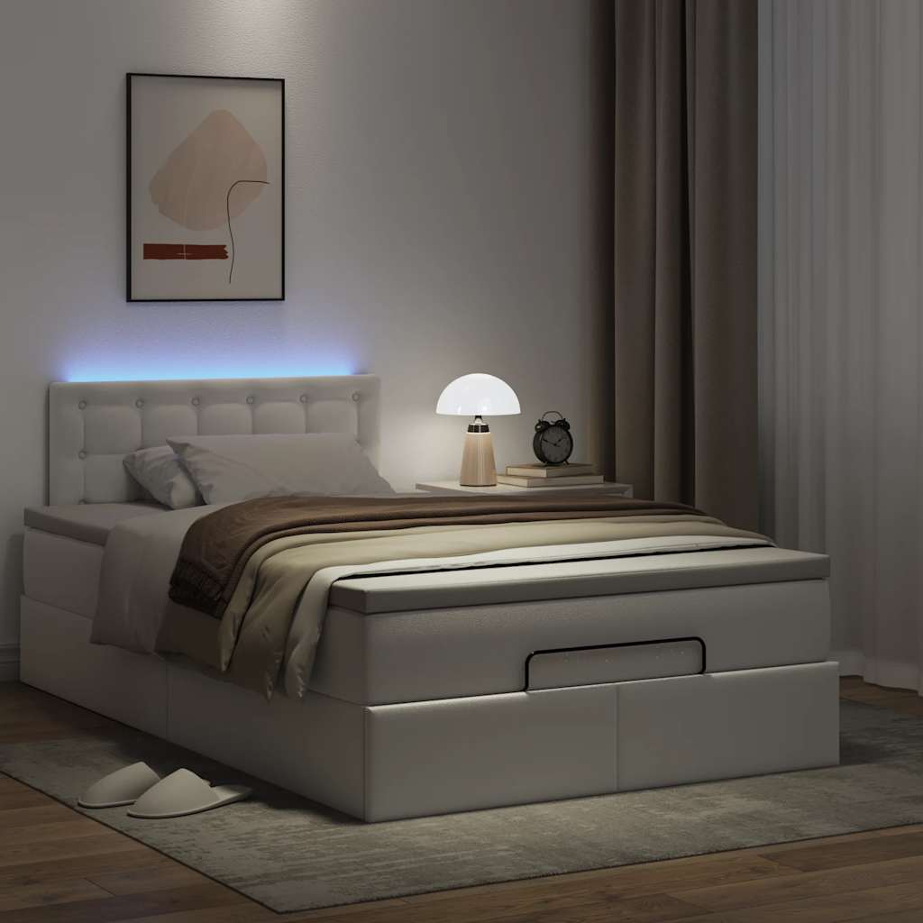 vidaXL Rama łóżka otomana z materacem, biała, 120x200 cm, ekoskóra