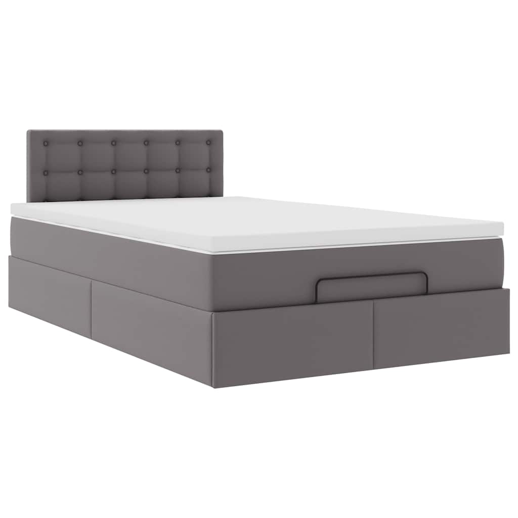 vidaXL Rama łóżka otomana z materacem, szara, 120x200 cm, ekoskóra