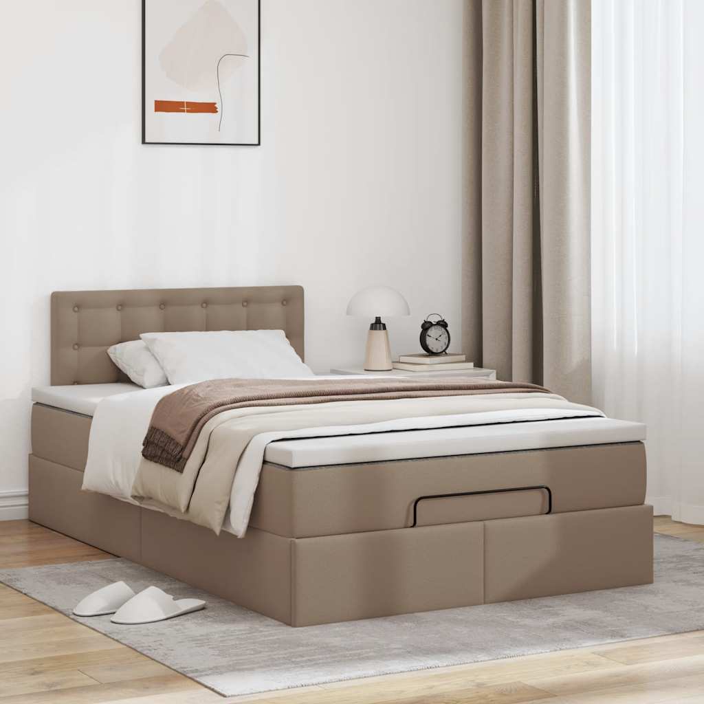 vidaXL Rama łóżka otomana z materacem, cappucino, 120x200 cm, ekoskóra