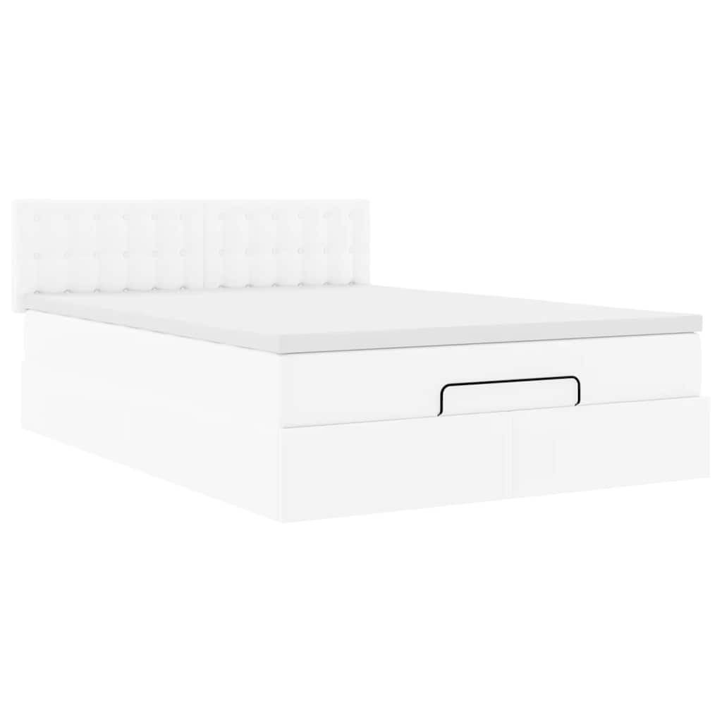vidaXL Łóżko otomana z materacami i LED, biała, 140x190cm, ekoskóra