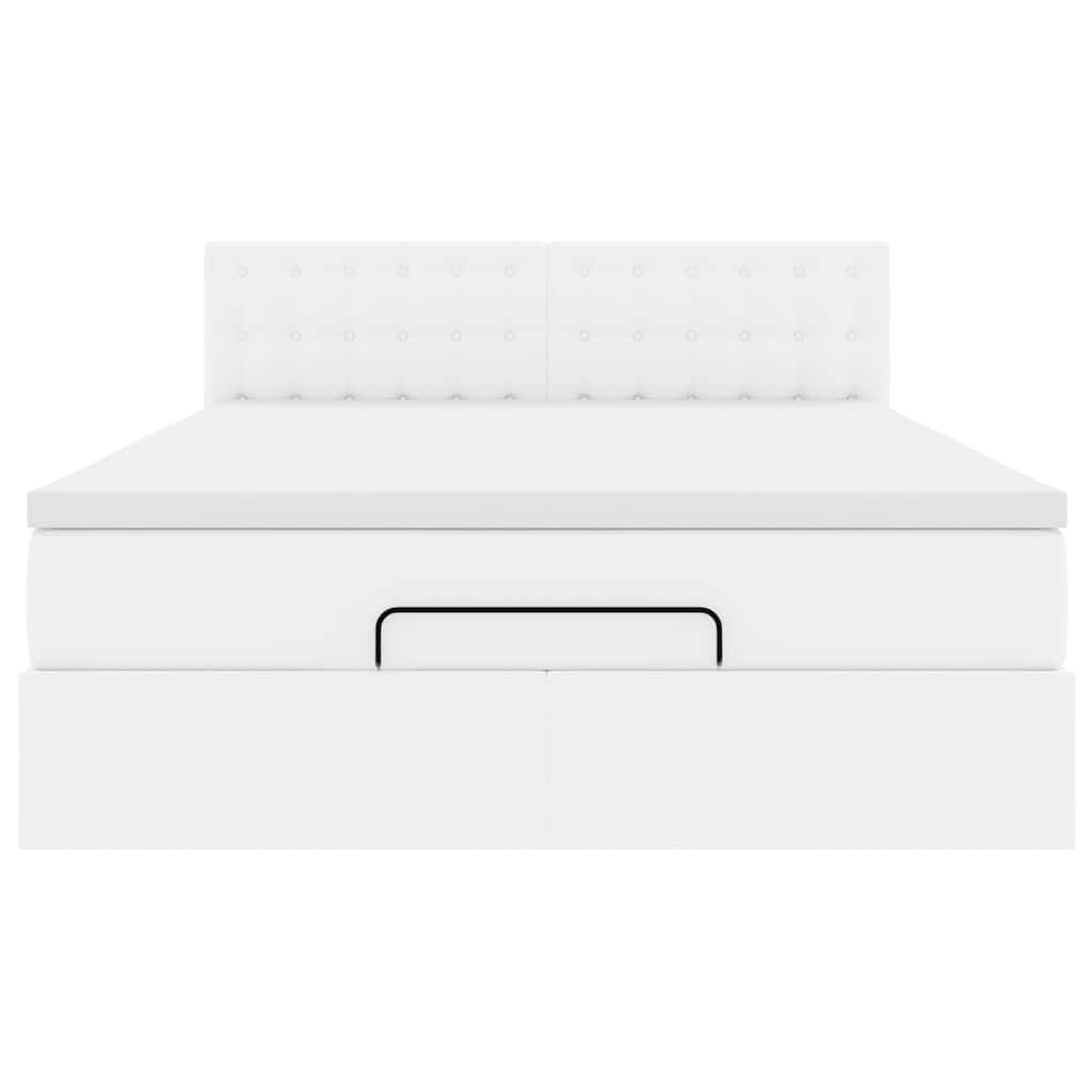vidaXL Łóżko otomana z materacami i LED, biała, 140x190cm, ekoskóra