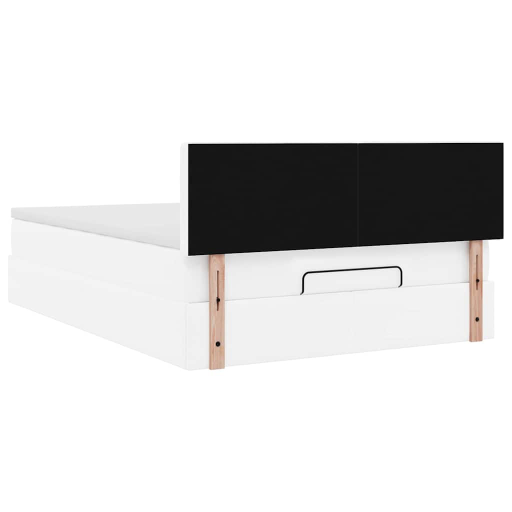 vidaXL Łóżko otomana z materacami i LED, biała, 140x190cm, ekoskóra