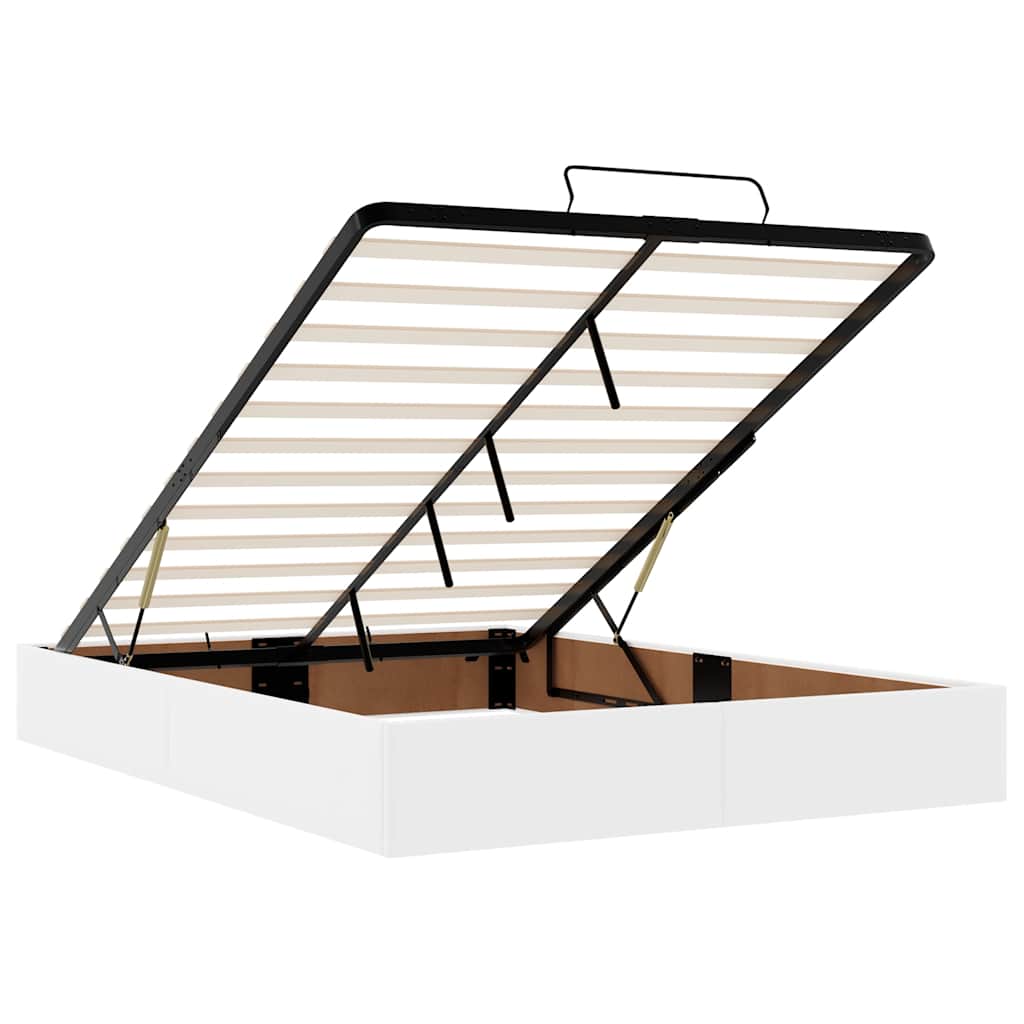 vidaXL Łóżko otomana z materacami i LED, biała, 140x190cm, ekoskóra