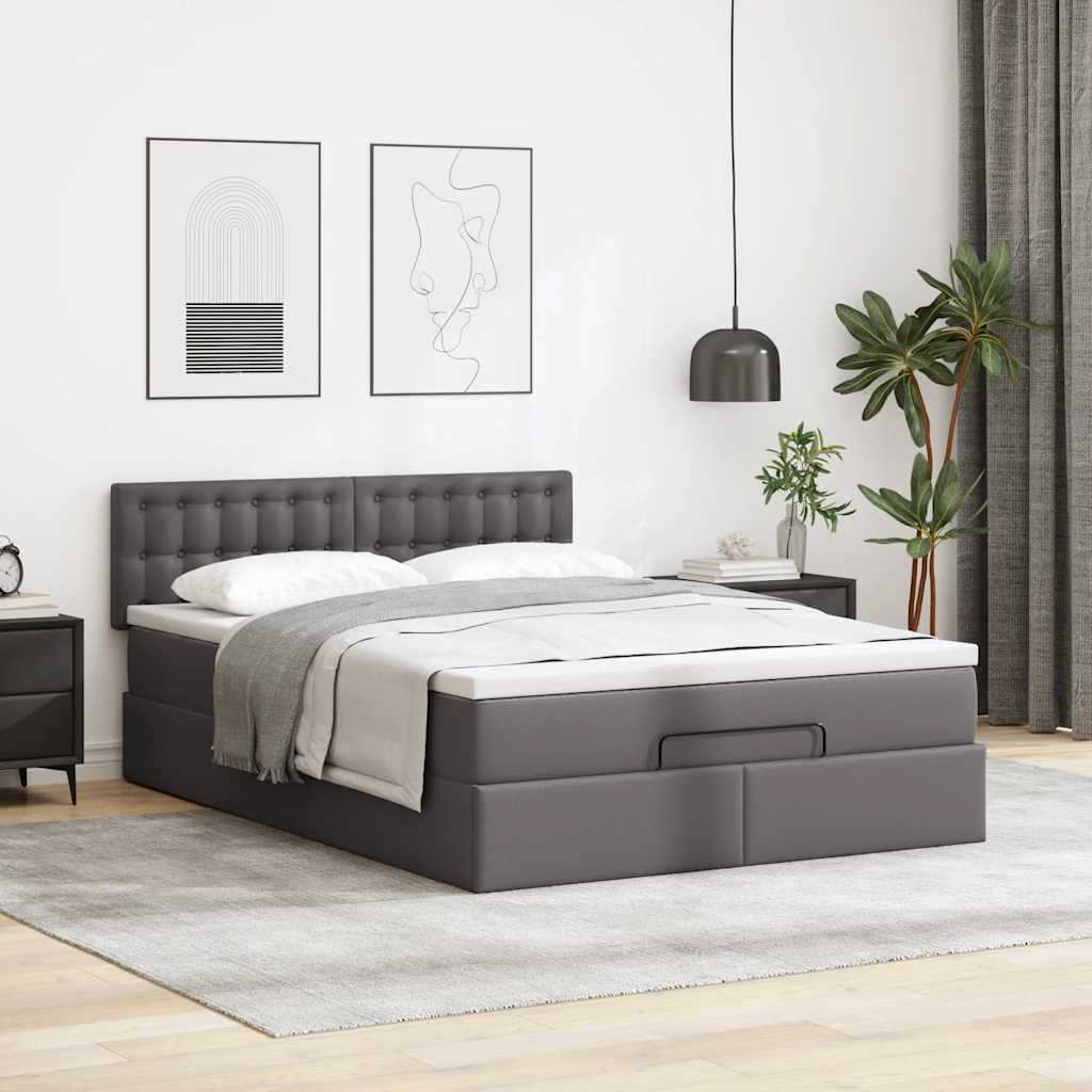 vidaXL Łóżko otomana z materacami i LED, szara, 140x190cm, ekoskóra