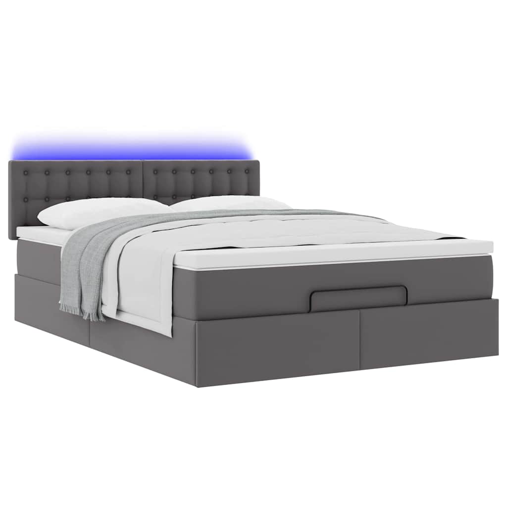 vidaXL Łóżko otomana z materacami i LED, szara, 140x190cm, ekoskóra