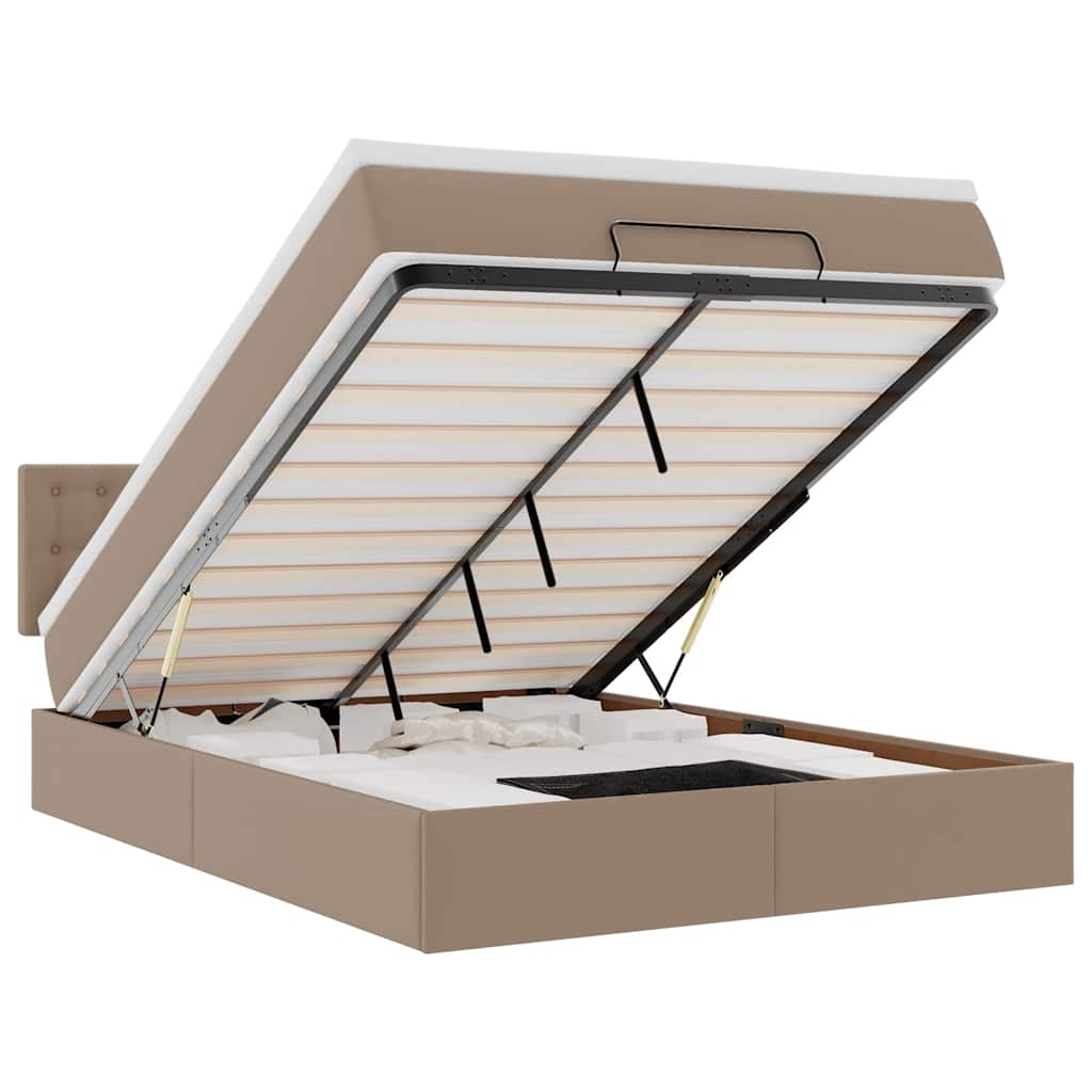 vidaXL Łóżko otomana z materacami i LED, cappucino, 140x190cm ekoskóra