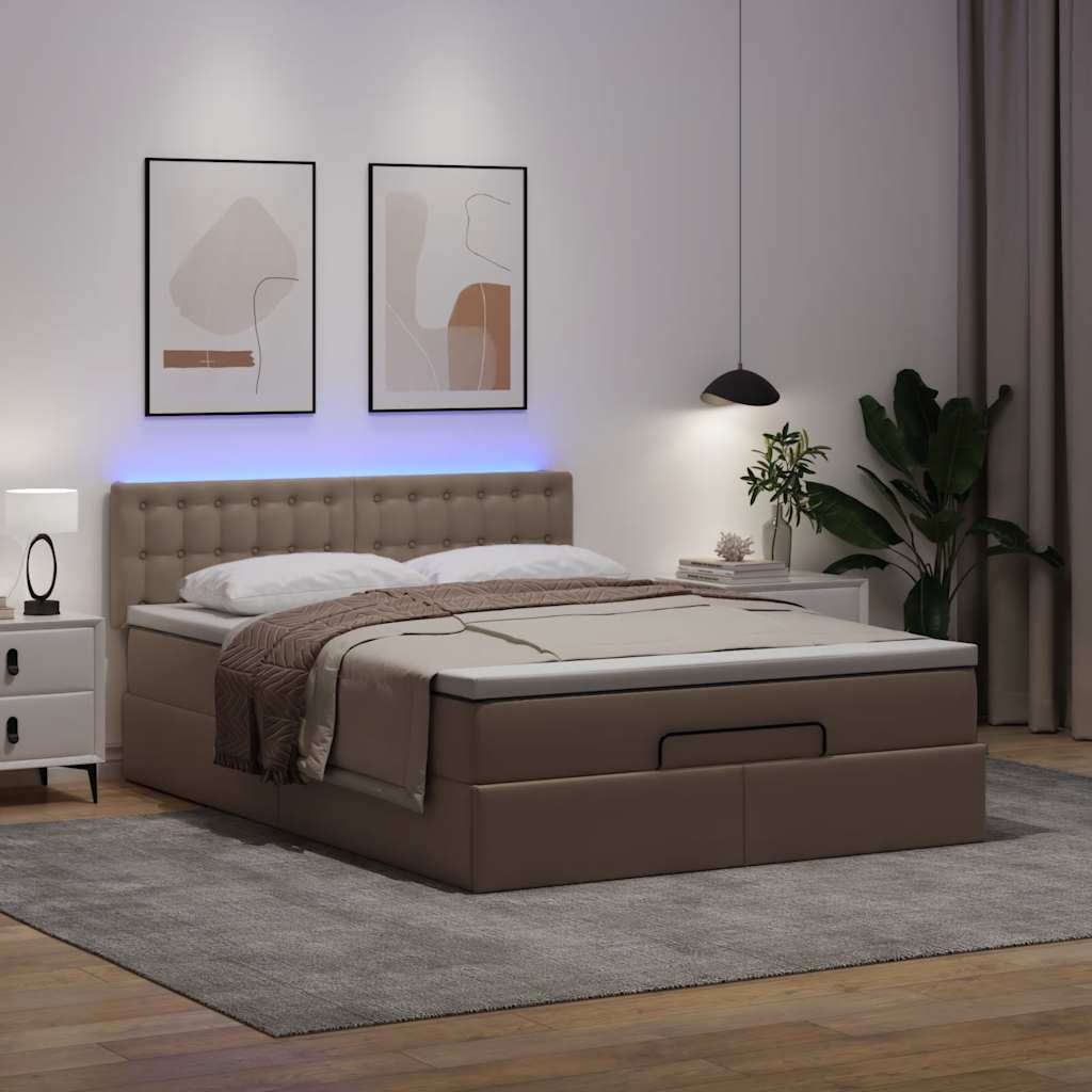 vidaXL Łóżko otomana z materacami i LED, cappucino, 140x190cm ekoskóra