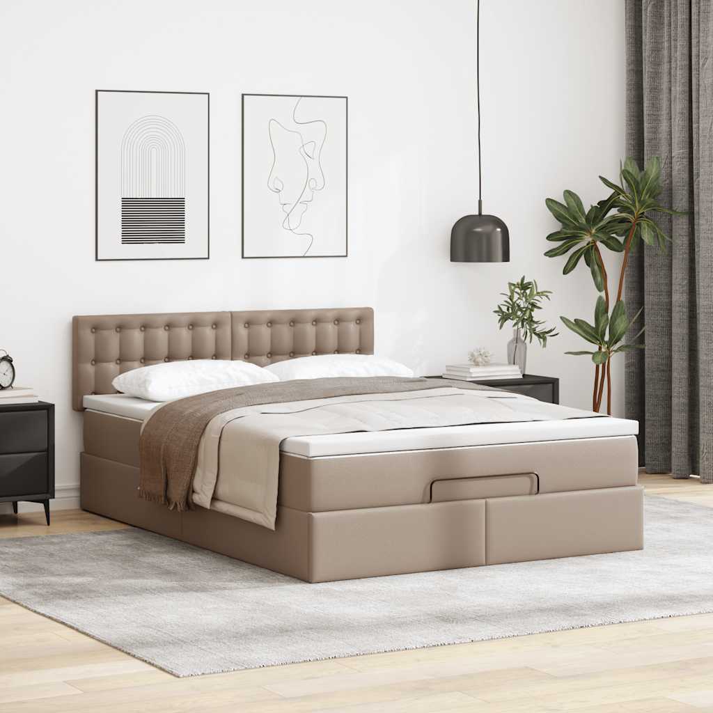 vidaXL Łóżko otomana z materacami i LED, cappucino, 140x190cm ekoskóra